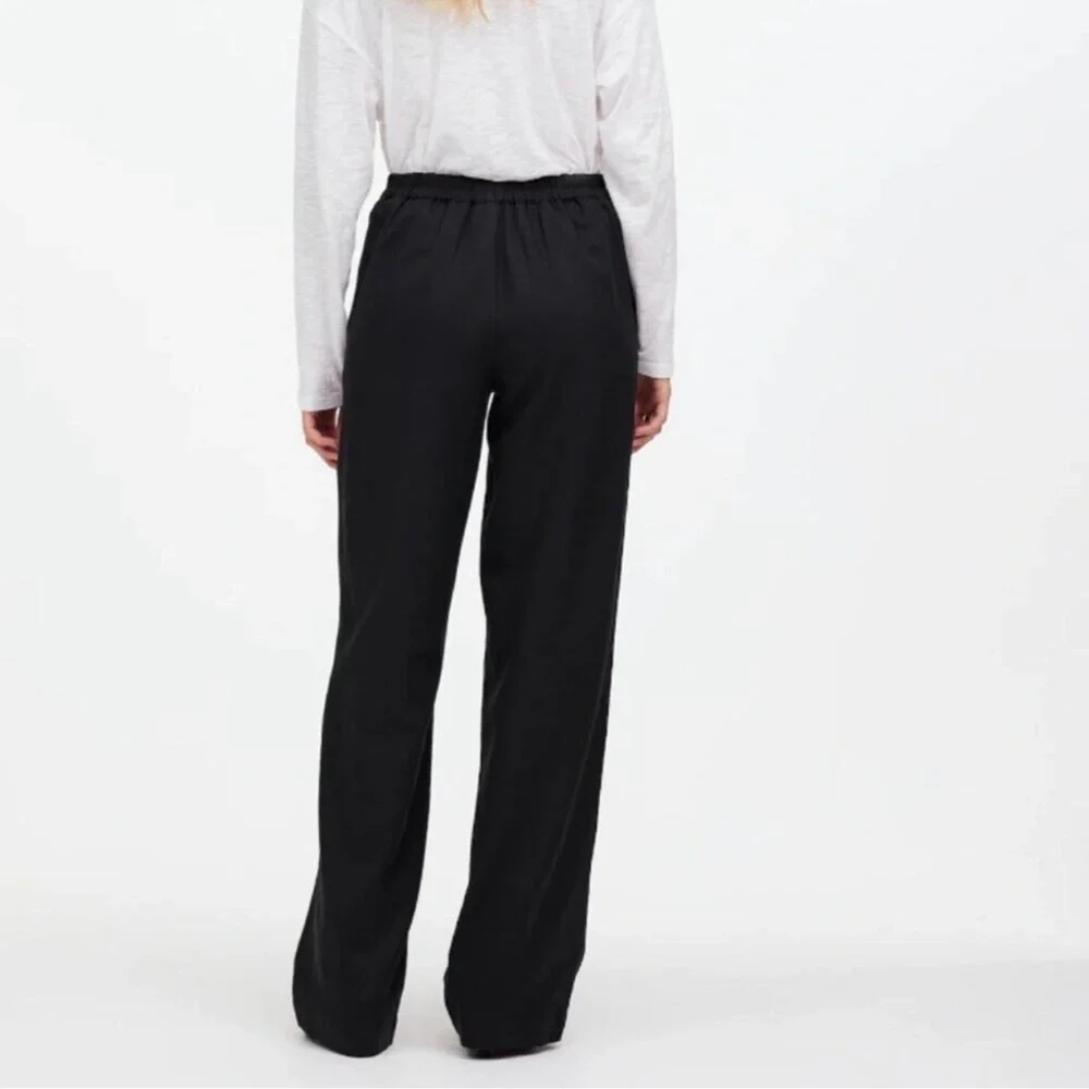 NWT Madewell Pull On Straight Wide Leg Linen Blend Pants in Drapey Twill Black - Picture 3 of 13